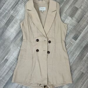Sleeveless Tan Blazer Vest Romper